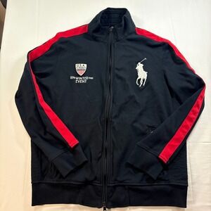 Polo Ralph Lauren Mens XL Black Red Big Pony USA Winter Event Track Jacket Zip